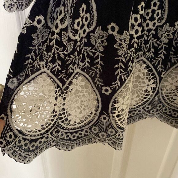 LAPIS Navy/White Boho Style Blouse, Size Small - Picture 4 of 9